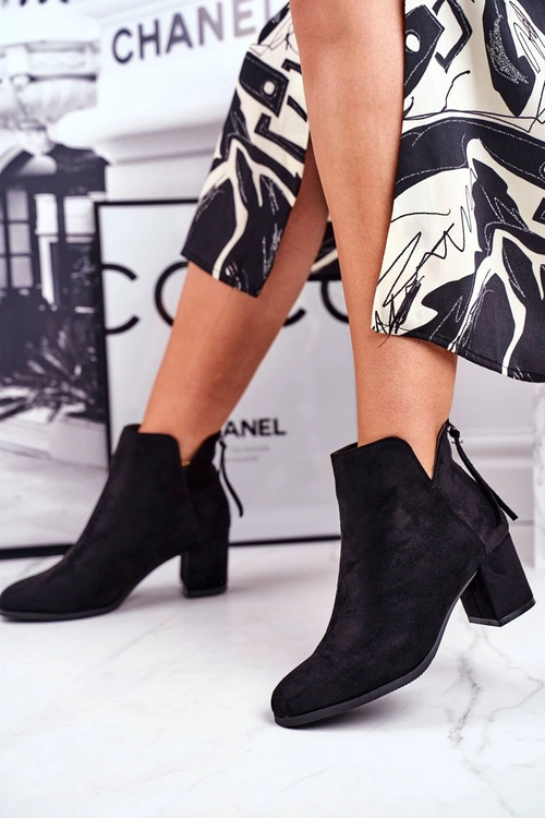 Botki Damskie Na Słupku Zamszowe Czarne Mimosa