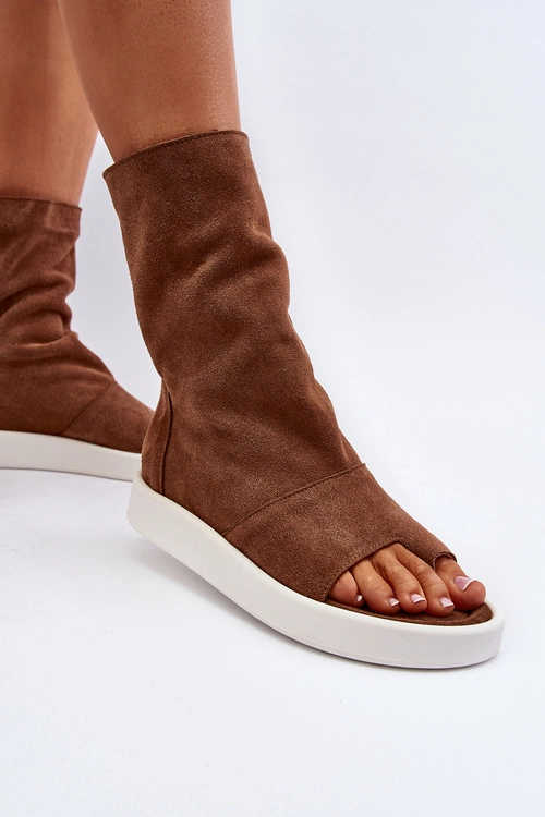 Zazoo 3441 Sandały Damskie Zamszowe Z Cholewka Brązowe