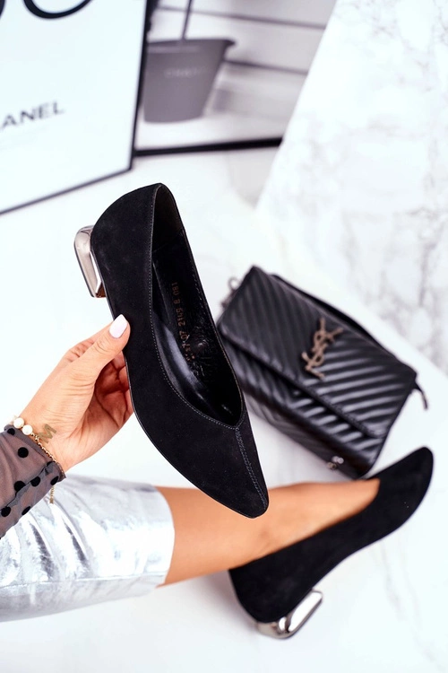 Baleriny Damskie Laura Messi Skórzane Czarne 2149