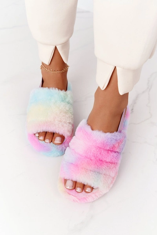 Futrzane Papcie Na Platformie Kolorowe Snowflake