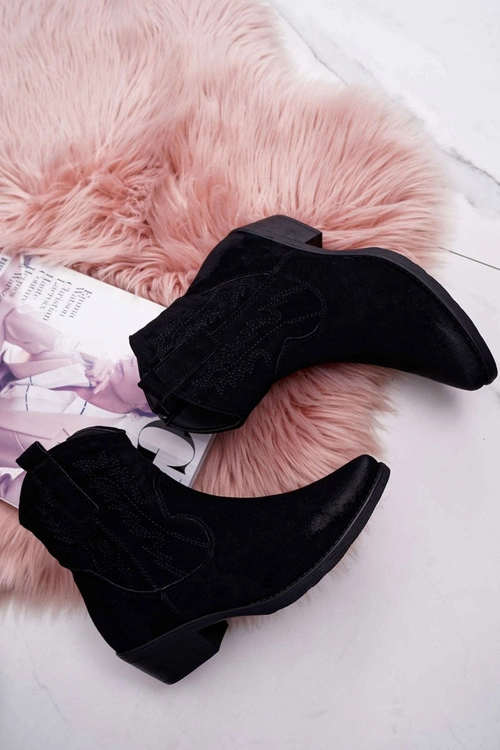 Damskie Botki Kowbojki Zamszowe Czarne Ferders