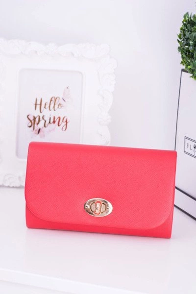 Czerwona Damska Kopertówka Złote Okucia