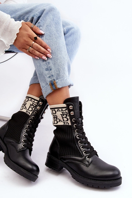 Damskie Botki Workery Ze Skarpetą Czarne Hakina