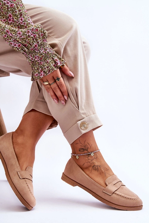 Wygodne Zamszowe Damskie Mokasyny Ciemnobeżowe Lucca