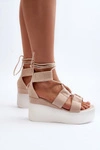 Sandały Damskie Wiązane Beżowe Helavi