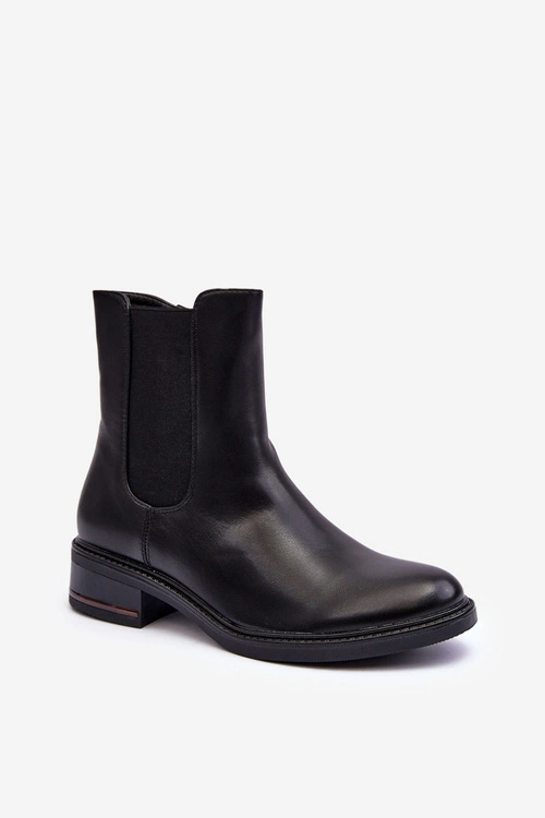 Niskie Skórzane Botki Sztyblety Damskie Czarne Tyber