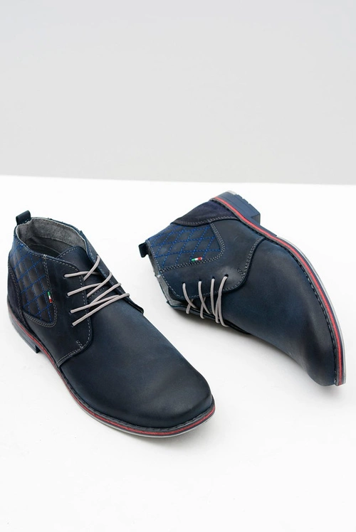 Granatowe Męskie Skórzane Półbuty Graziano