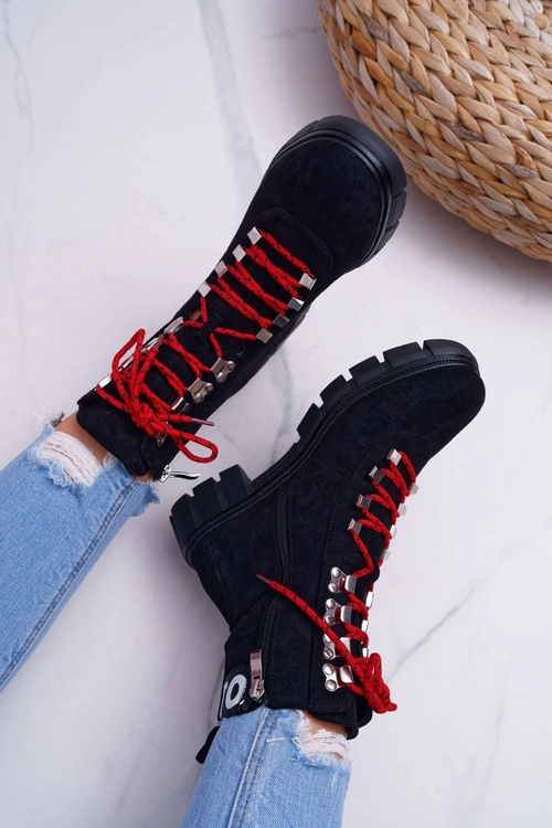 Damskie Botki Trapery Czarne Zamszowe Panther