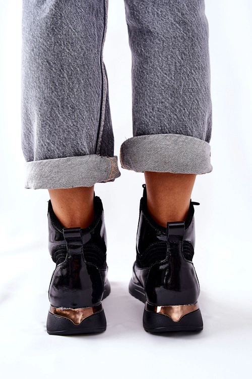 Wysokie Skórzane Sportowe Sneakersy Czarne Chocci