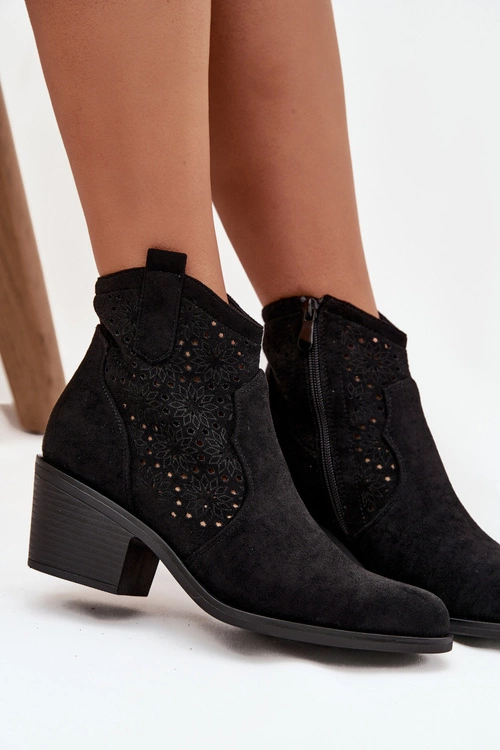 Botki Damskie Ażurowe Na Obcasie S.Barski HY52-529 Czarne