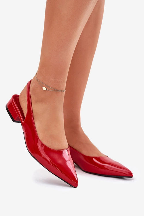 Lakierowane Baleriny Na Niskim Obcasie Czerwone Testori