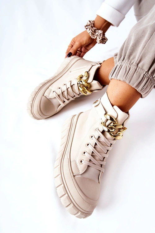 Wysokie Trampki Na Platformie Beżowe Standies