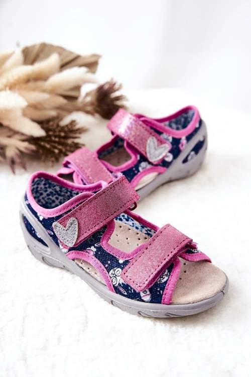 Sandałki Befado Na Rzep 065X151 Granatowo-Różowe