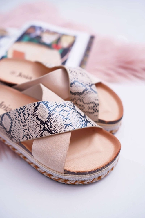 Klapki Damskie Na Platformie Beż Snake Greta