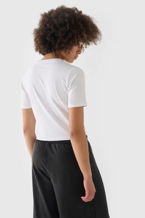 Damski Bawełniany T-shirt Slim Cropped 4F 4FWAW24TTSHF1701-10S Biały