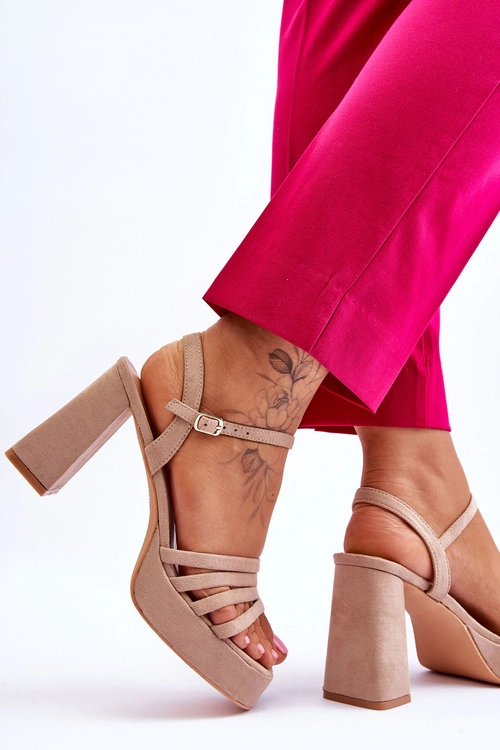 Damskie Zamszowe Sandały Na Obcasie I Platformie Beżowe Verda