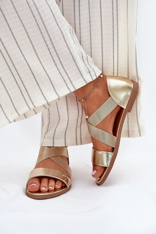 Sandały Damskie Płaskie Z Elastycznymi Paskami Złote Marinea