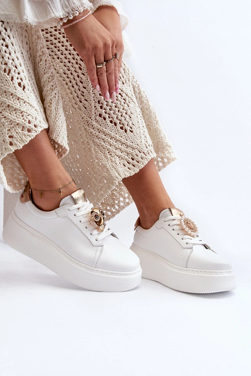 Damskie Skórzane Sneakersy CheBello 4411 Białe