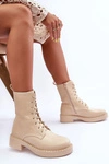 Skórzane Botki Workery Na Płaskim Obcasie Jasnobeżowe Aganne  
