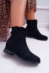 Botki Damskie Na Koturnie Płaski Obcas Ocieplane Za Kostkę Czarne Demini