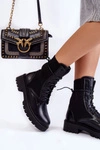 Skórzane Skarpetkowe Botki Sznurowane Czarne Riston
