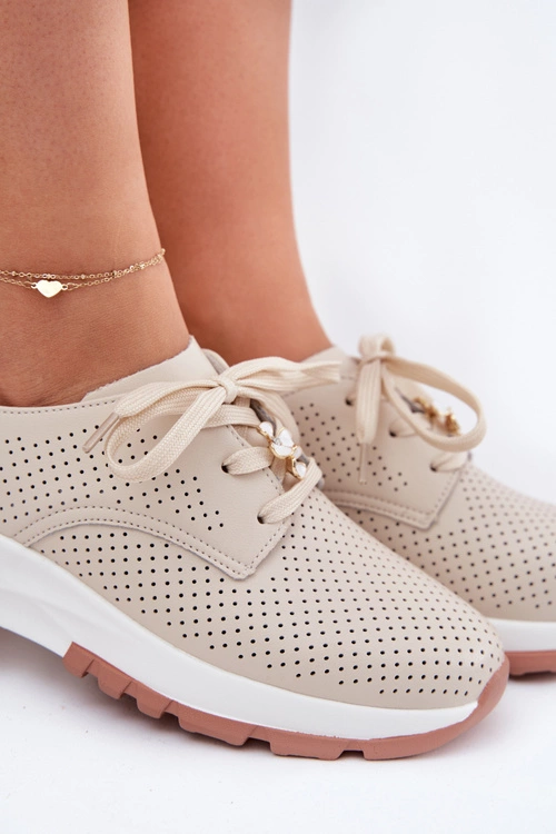 Skórzane Półbuty Damskie Z Przypinką Artiker 54C1811 Beżowe