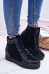 Sneakersy Damskie Ukryty Koturn Czarne Ferrer
