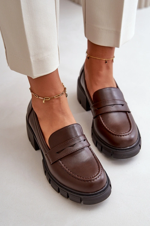 Damskie Półbuty Na Niskim Obcasie Z Eko Skóry Ciemnobrązowe Menloa