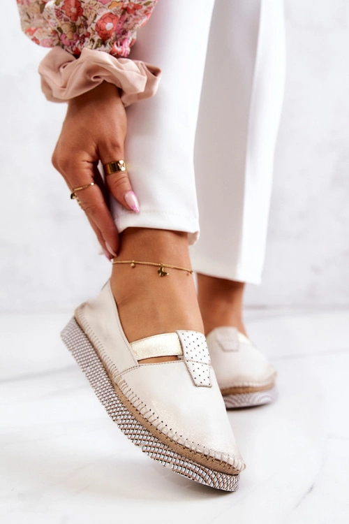 Damskie Skórzane Mokasyny Maciejka 05432-22 Jasnobeżowe