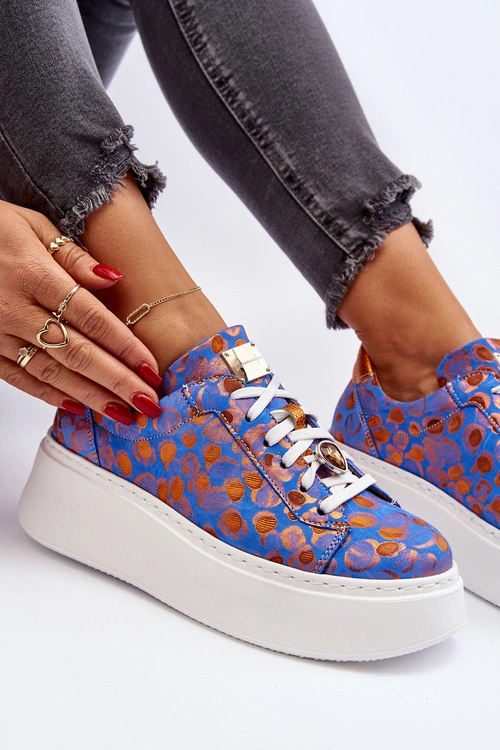 Skórzane Buty Sportowe Na Platformie Maciejka 06191-06 Niebieskie