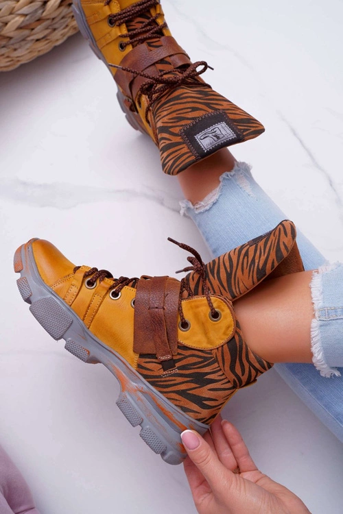 Botki Damskie Skórzane Trzewiki Maciejka Żółte 04218