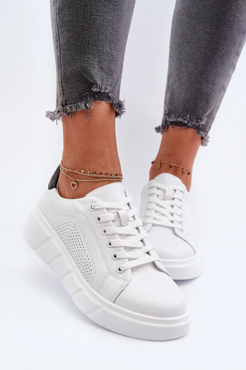 Damskie Skórzane Sneakersy Na Platformie Białe Gatira