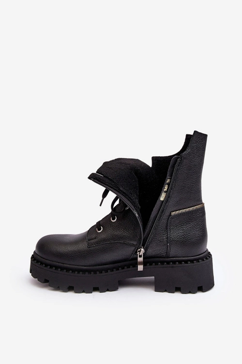 Skórzane Botki Trapery Damskie Na Suwak Zazoo 949P Czarne