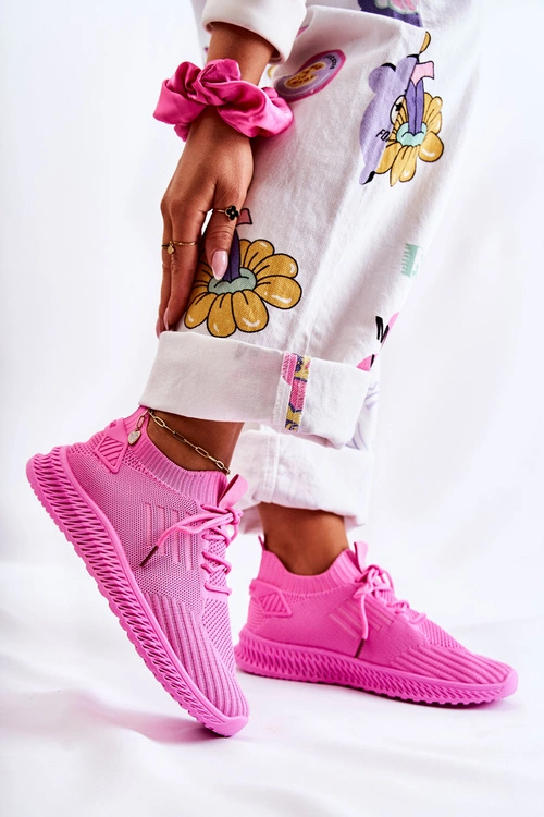Damskie Sportowe Buty Sneakersy Materiałowe Różowe Storia