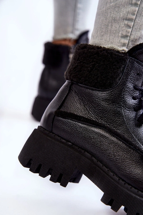 Damskie Skórzane Trapery Botki Czarne Lemar Vergo