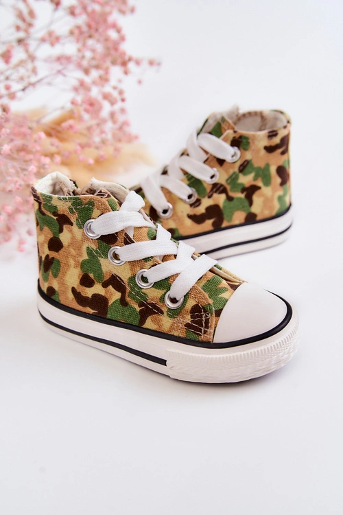 Dziecięce Wysokie Trampki Na Suwak Beżowo-Zielone Filemon