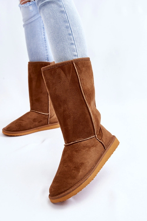 Damskie Zamszowe Wysokie Śniegowce Ocieplane Camel Reyma