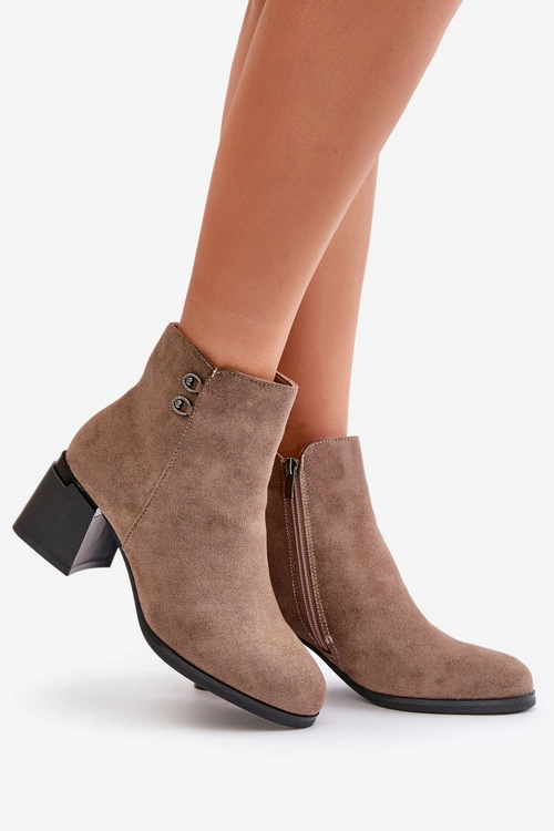 Botki Damskie Na Słupku Zapinane Na Zamek Ciemnobeżowe Tinamar