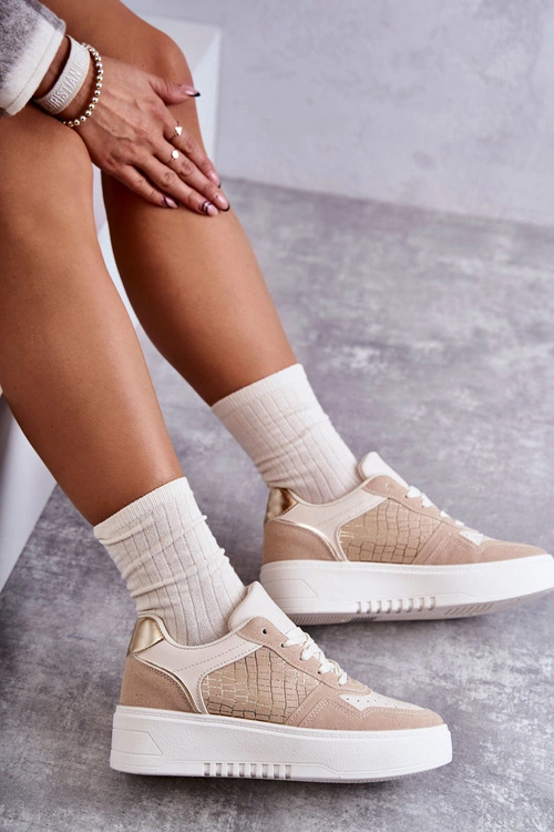 Damskie Niskie Buty Sportowe Na Platformie Beżowe Kyllie