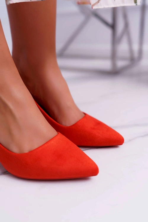 Czółenka Damskie Na Słupku Zamszowe Pomarańczowe Neshka