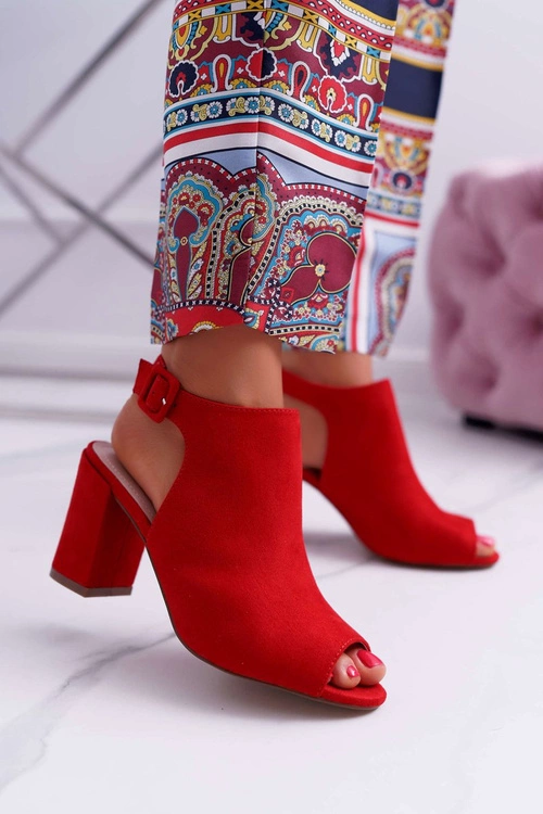 Sandały Damskie Na Słupku Z Cholewką Peep Toe Czerwone Esta