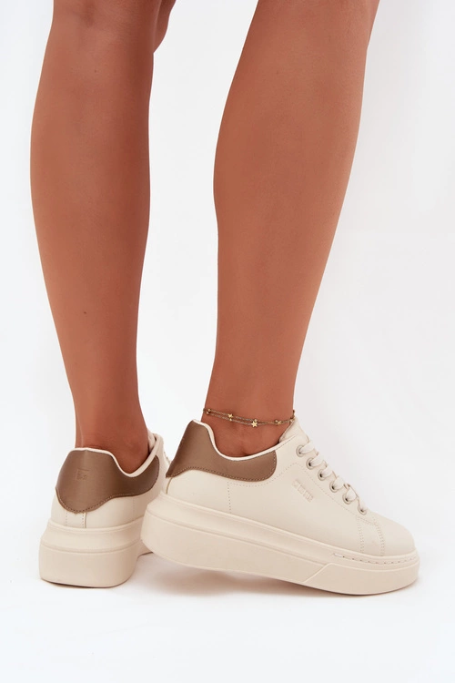 Sneakersy Damskie Na Platformie Big Star SS274246 Jasnobeżowe