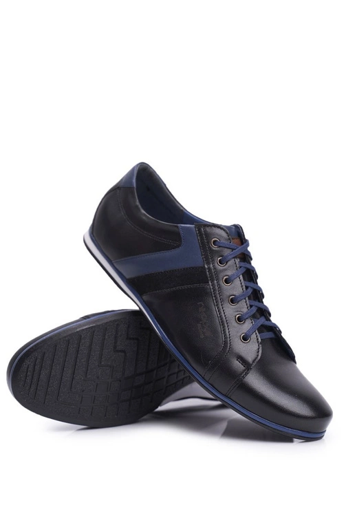 Półbuty Męskie Casual Skórzane Nikopol Czarne 1721