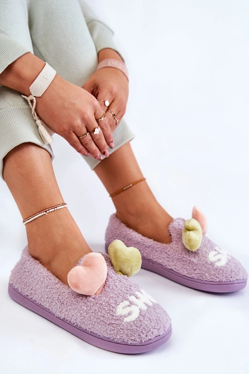 Damskie Wsuwane Papcie Z Sercami Fioletowe Alasca