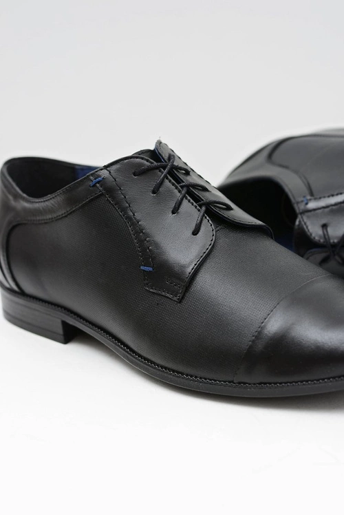 Skórzane Męskie Wizytowe Czarne Półbuty Leopoldo