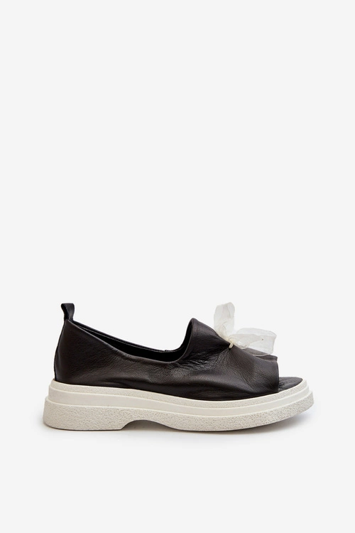 Zazoo 2939 Skórzane Sandały Damskie Z Kokardką Czarne