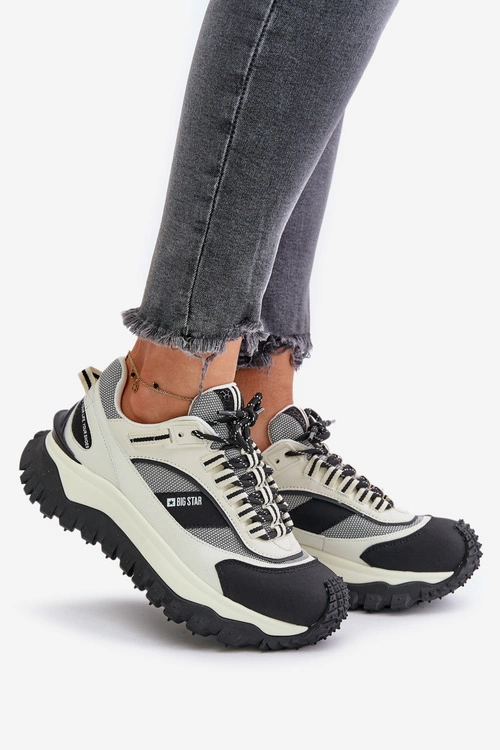 Skórzane Sneakersy Damskie Na Platformie Big Star OO274A220 HI-POLY SYSTEM Biało-Czarne