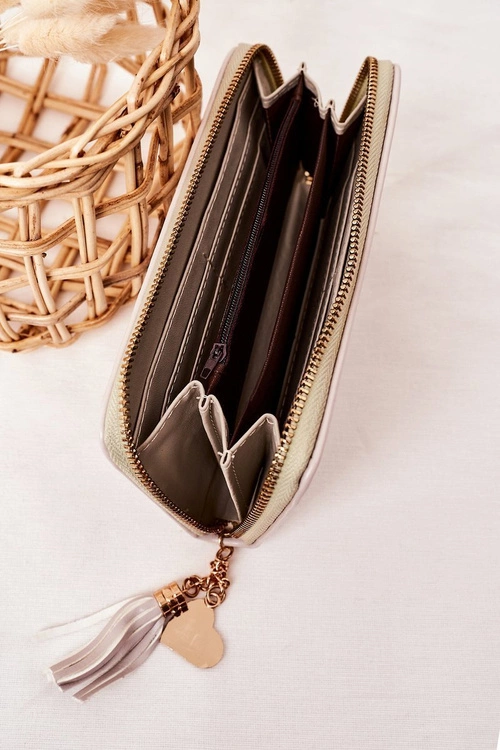 Duży Portfel Damski Z Breloczkiem Ecru