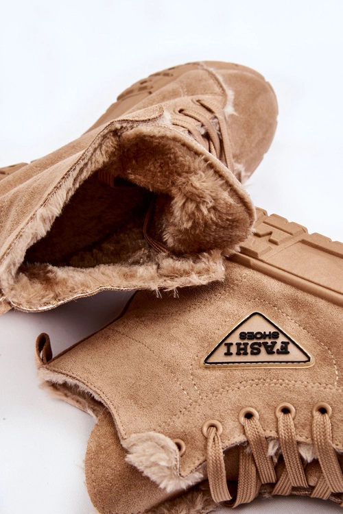 Wysokie Ocieplane Zamszowe Trampki Beżowe Evren