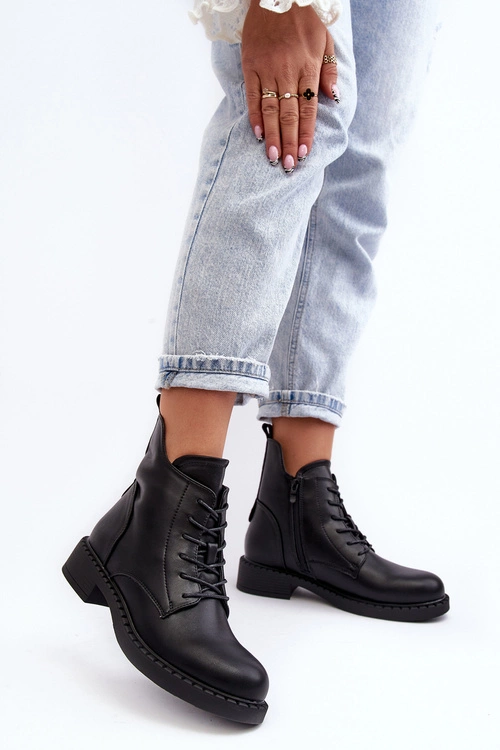 Klasyczne Damskie Botki Na Płaskim Obcasie Czarne Ballisa